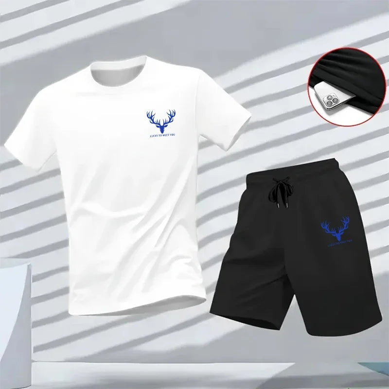 Male Daily Sports Training Short Sleeve Jogger Suit T-shirt & Shorts 2026 New Arrival Men's Set Summer Casual Fashion Sportswear