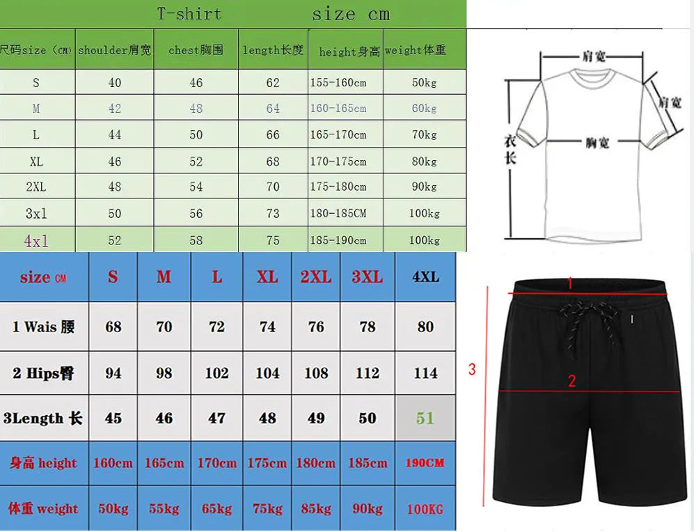 Men's summer T-shirt and shorts set men's breathable sportswear set casual and fashionable short-sleeved T-shirt set