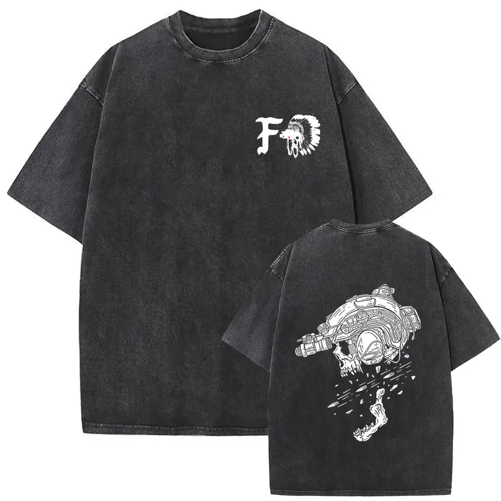 Forward Observations Group Vintage Washed T-shirt Skeleton Graphic T Shirts Men Women Fashion Oversized T-shirts Male Streetwear