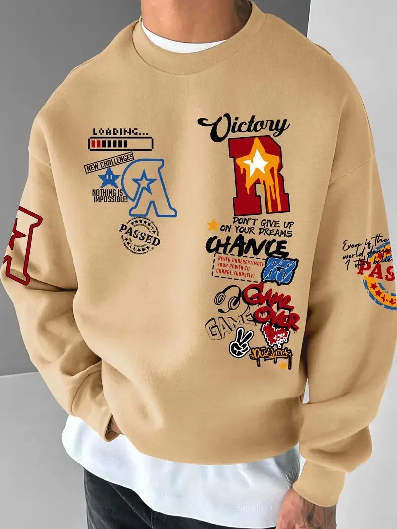 The new men's round-neck sweatshirt for Spring and Autumn 2025 features a casual and fashionable 3D letter pattern print