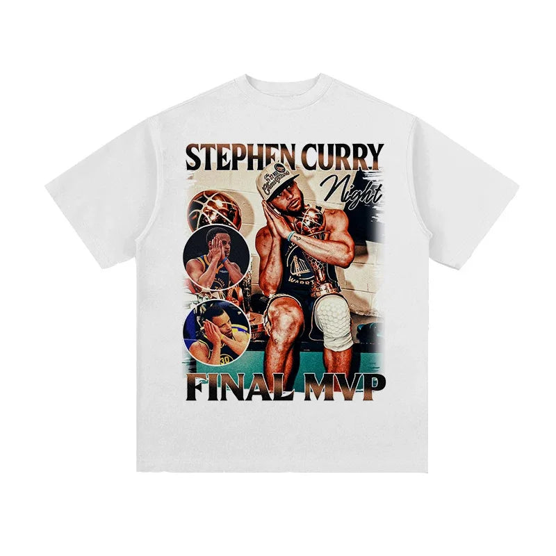 Stephen Curry #30 Final MVP Vintage Basketball Graphic T Shirt Men Hip Hop Oversized Streetwear Fans Casual  Short Sleeve Tops
