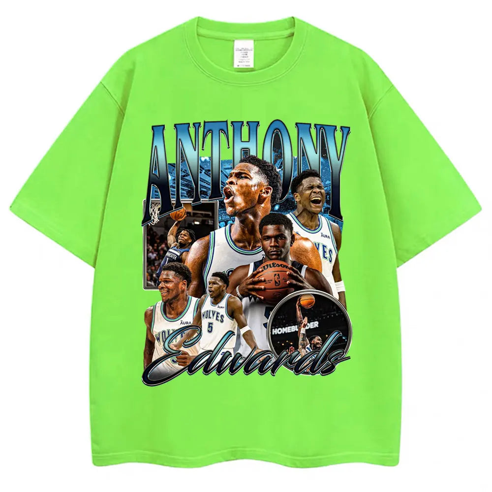 Vintage Anthony Edwards Graphic T Shirt Men's Clothing Basketball Fans Gift T-shirt Cotton Oversized High Street T-shirts Male