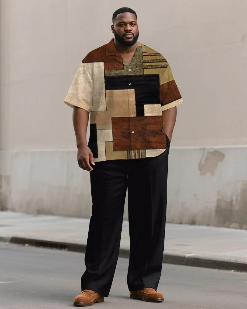 S-9XL Plus Size Men's Modern Abstract & Geometric Print Shirt & Pants Set, Multi-Design Casual 2-Piece Summer Outfit Collection