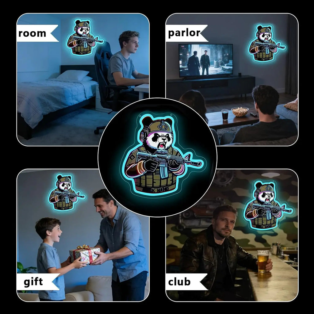 Tactical Panda Neon Sign USB Powered LED Light for Sport Club Playroom Party Kids Room Gaming Room Bedroom Decoration Gift