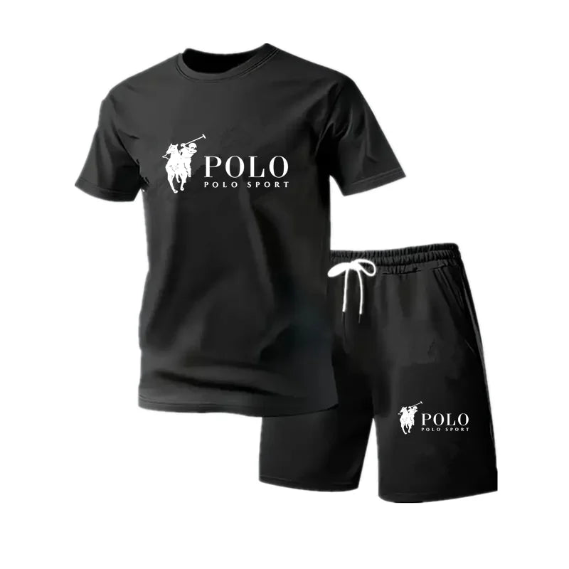 Men's mesh round neck sports suit spring and summer fashionable fitness jogging pants set casual outdoor sports two-piece set