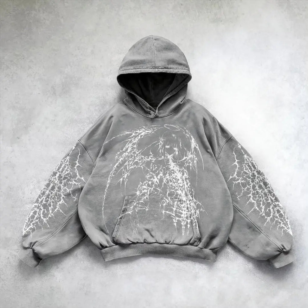 Harajuku Y2k Angel Pattern Hoodie Tops Oversized Hoodies Women Goth Streetwear Sweatshirt Tracksuit Men Couples Gothic Clothes