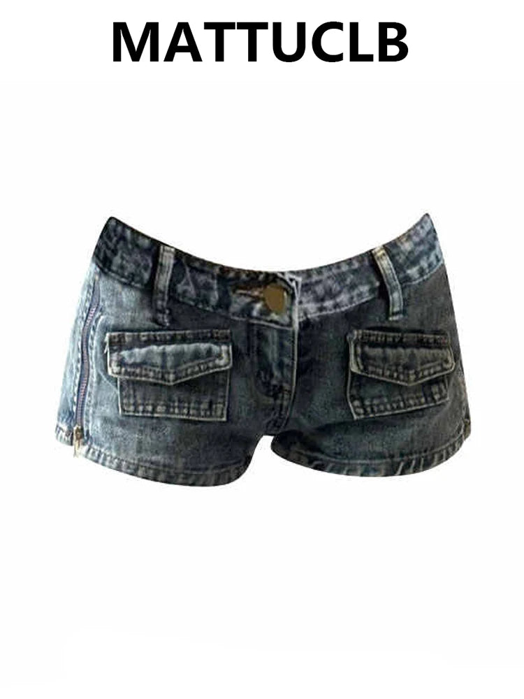 2026 Summer Women Cargo Jeans Shorts Kpop Abi Japanese Y2K 2000s Gyaru Denim Hot Pants Grunge Tide High Street Coquette Sexy