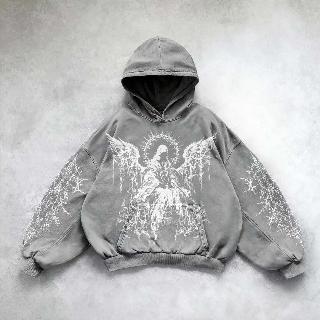 Harajuku Y2k Angel Pattern Hoodie Tops Oversized Hoodies Women Goth Streetwear Sweatshirt Tracksuit Men Couples Gothic Clothes