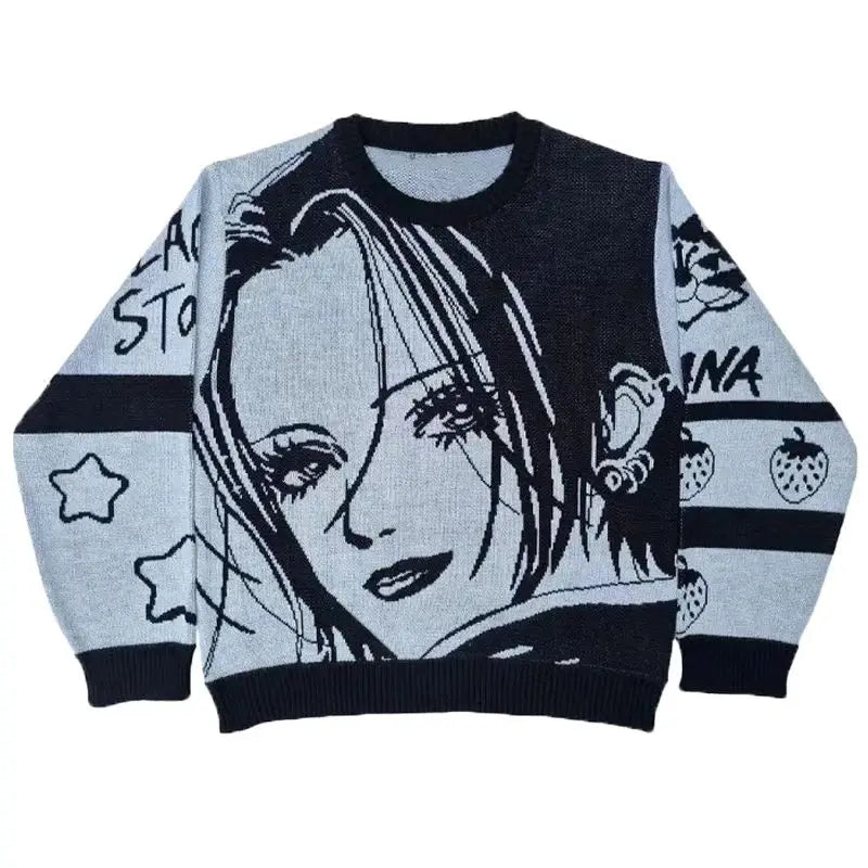 Butterfly Anime Girl Knitwear Sweater Pullovers 2024 Winter Harajuku Y2k Vintage Men's Jumpers Wool Women's Sweater Sweatshirts