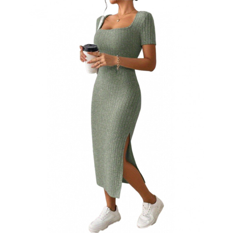 Womens Square Neck Slim Fit Slit Dress
