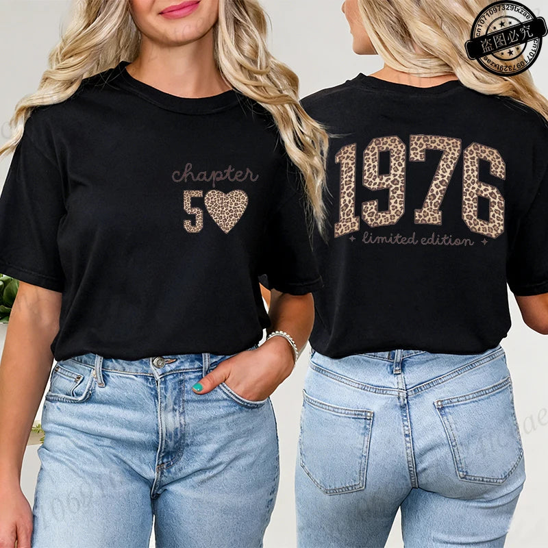 Fashion Women T Shirt  1976 Retro Birthday Print T Shirt Leopard 50th Birthday Gifts Tops Ladies Shirt Harajuku Graphic T-shirt