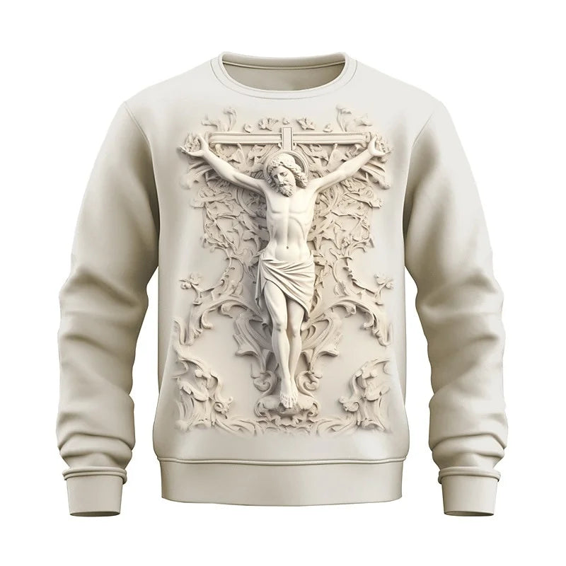 3D Printed The Cross Of Christ Sweatshirt For Men Jesus God Pattern Pullovers Long Sleeves Autumn Casual Loose Round Neck Hoodie