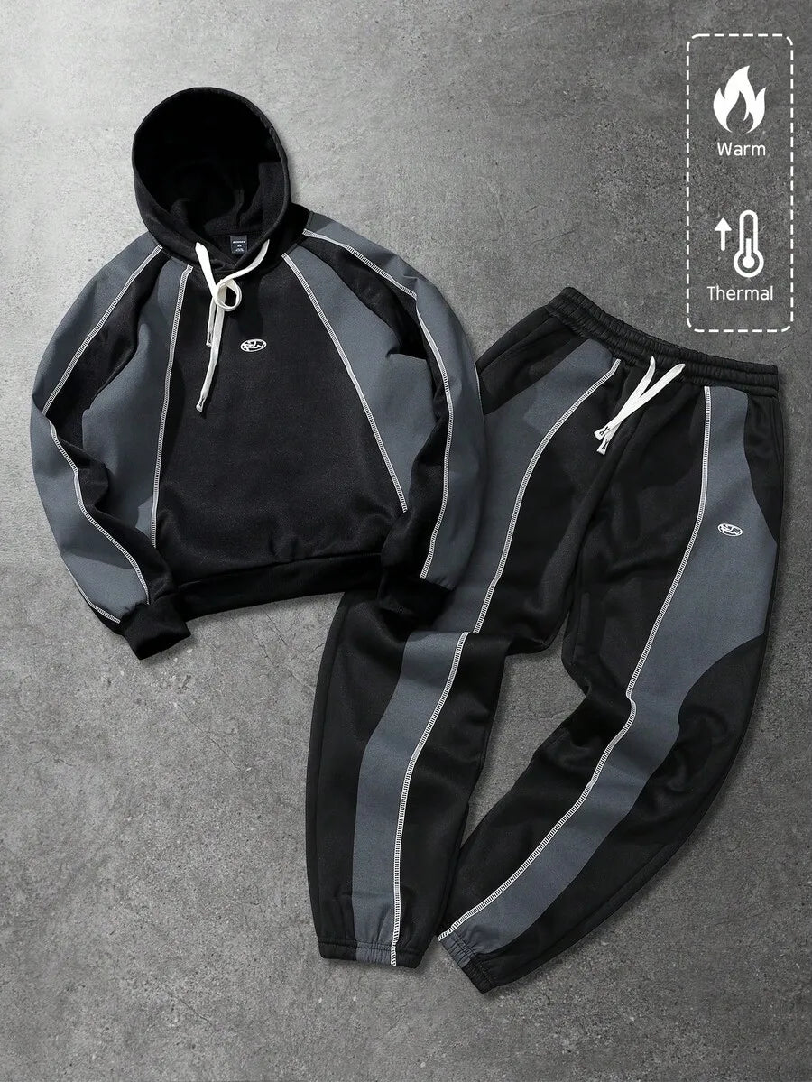 Mens Thermal Hoodie And Pants Set Casual Streetwear Autumn Winter