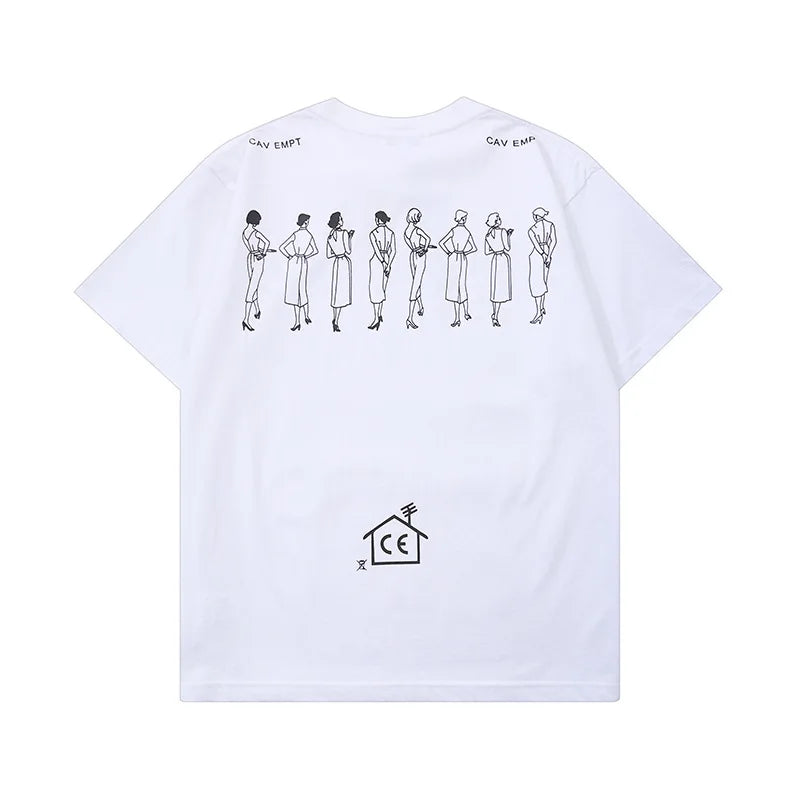 Japanese Trend Brand CAV EMPT T-shirts Simple Line Drawing Letter CE Pattern Print Loose Casual Cavempt  Short Sleeve