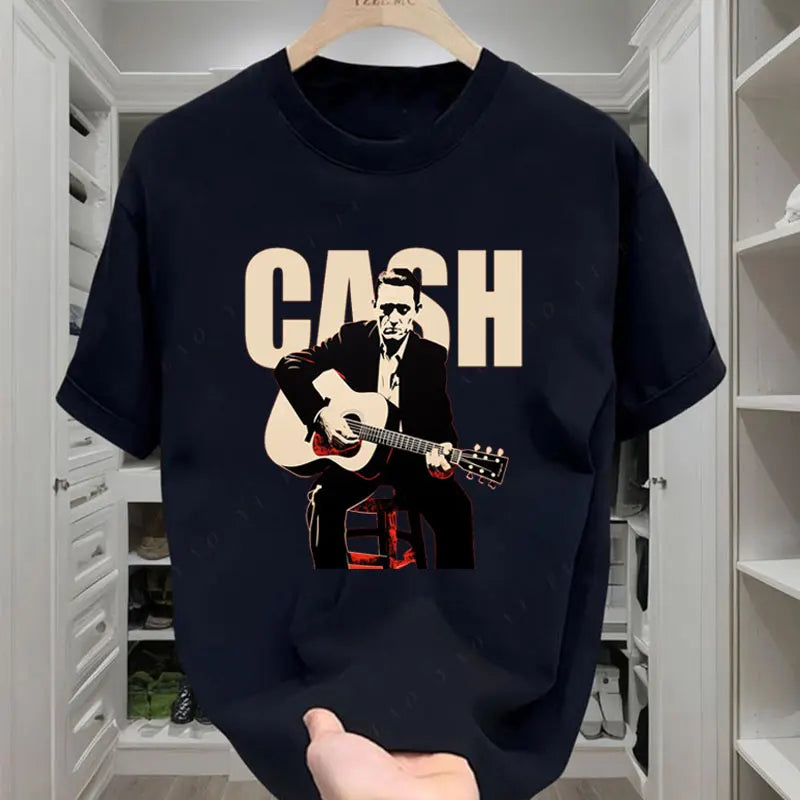 Vintage Johnny Cash Shirt Coutry Music Camisetas Cotton Crewneck Man Clothes Print Graphic T Shirts Camisa Classic Legend Tees