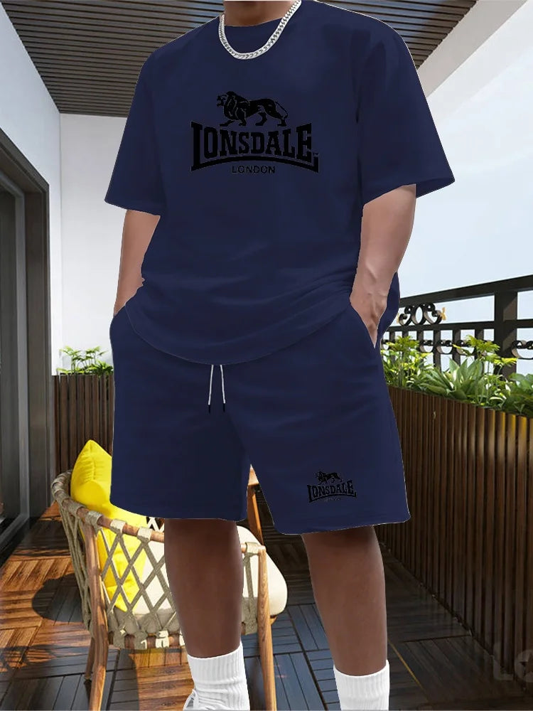 Men's Summer Beach Sports Suit Casual Outdoor Basketball Sports Comfortable Two-Piece Set with Fashion Loose T-Shirt And Shorts