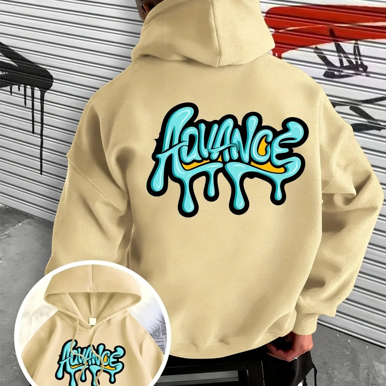 Men's hooded sweatshirt with stylish graffiti print design