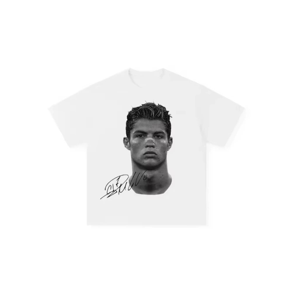 Soccer Star Cristiano Ronaldo Printed T-shirt European and American Street Hip-hop Men and Women Summer Short-sleeved Top