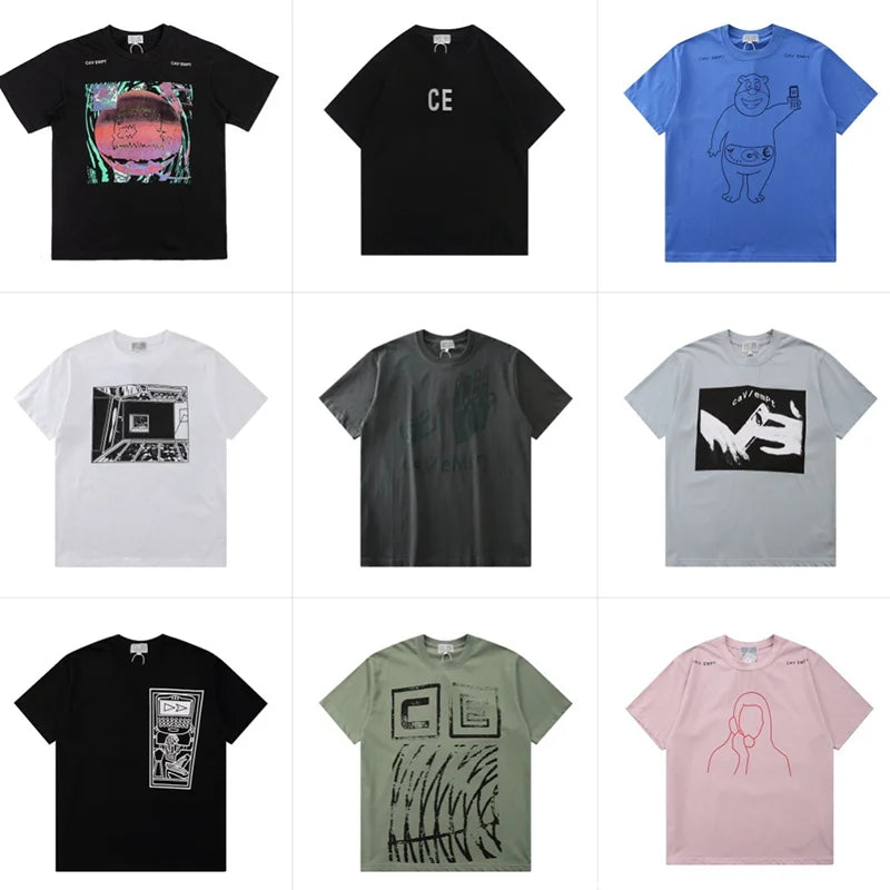 Japanese Trend Brand CAV EMPT T-shirts Simple Line Drawing Letter CE Pattern Print Loose Casual Cavempt  Short Sleeve