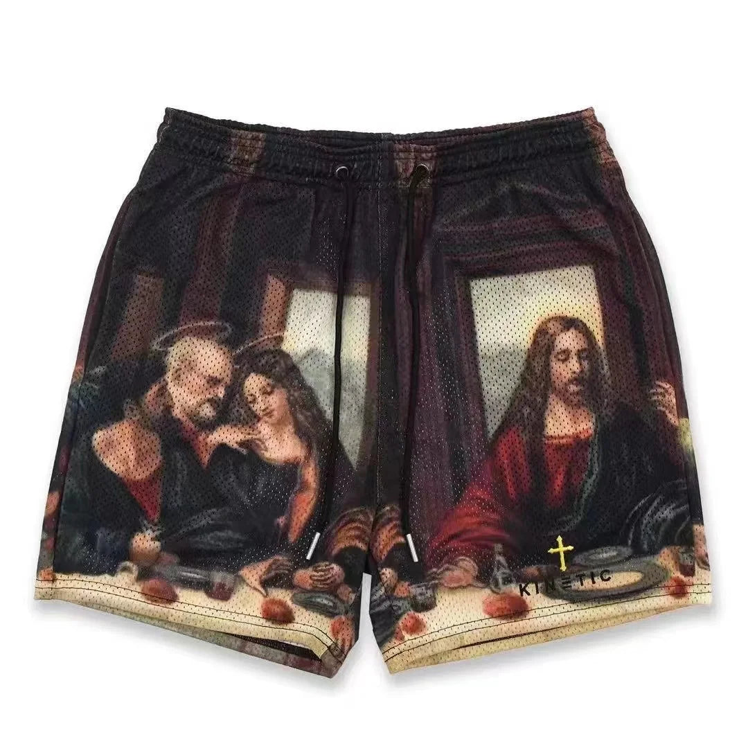 2025 Breathable Men Shorts GYM Basketball Running Quick-Drying Shorts Baggy Flame Print Fashion Shorts Summer Shorts
