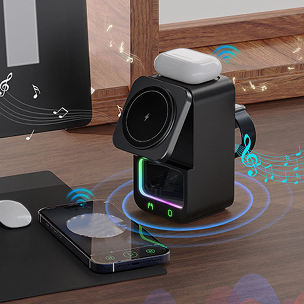 5 in 1 Bluetooth-Compatible Speaker Magnetic Charger 360° Adjustable Holder Magnetic Wireless Charger for iPhone Airpods Watch