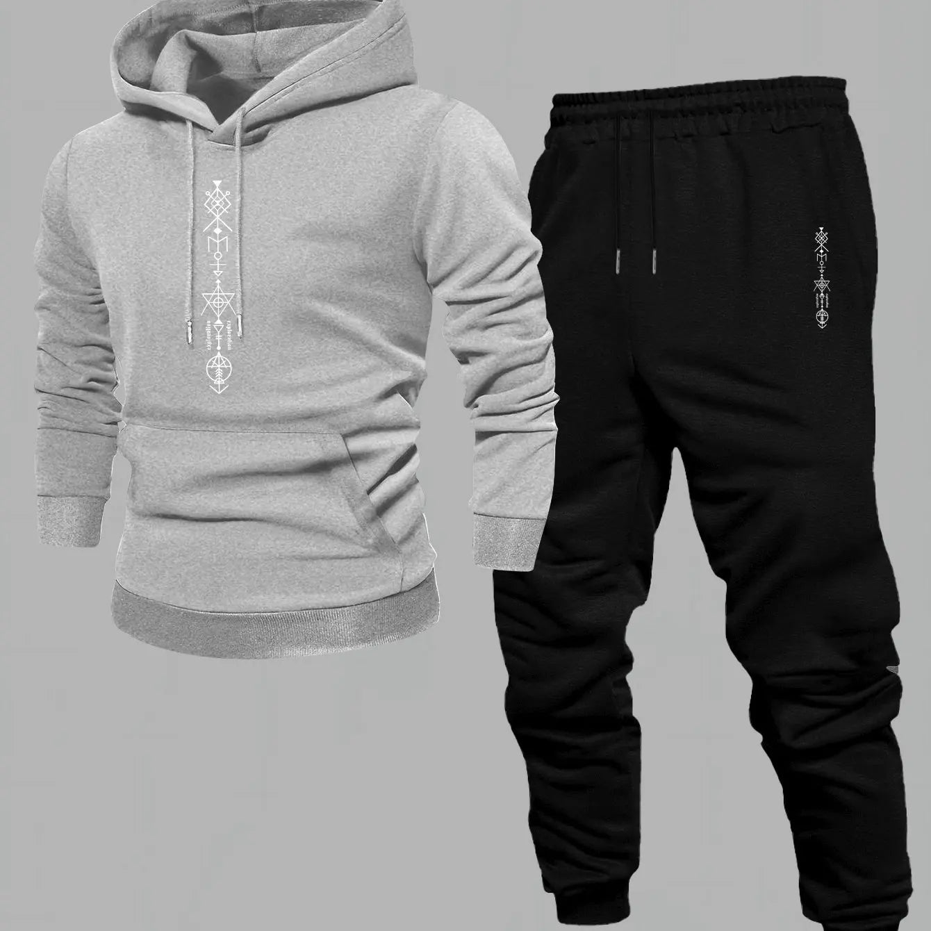 Two-piece men's casual drawstring pullover hoodie sportswear for autumn/winter new style loose top with sporty casual pullover