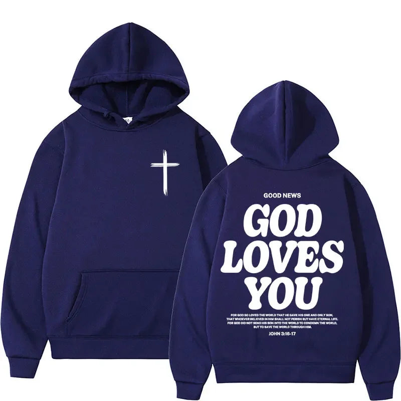 new2026Harajuku Aesthetic Christian Jesus Church Bible Verse God Loves You Hooded Men's Women Vintage Sweatshirts Streetwear Y2K
