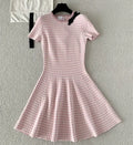 Customization New summer 2026 styles for European and American ladies' clothing Short-sleeved pink bow Knitted dress