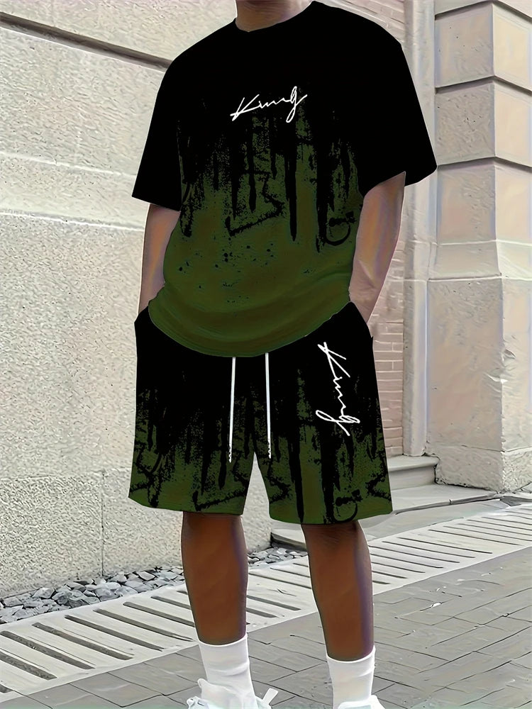 Spring 2026 Casual New Men's Set, Peris 3D Printed Men's Casual Top And Drawstring Shorts, Urban Fashion Men's Clothing 2XS-6XL