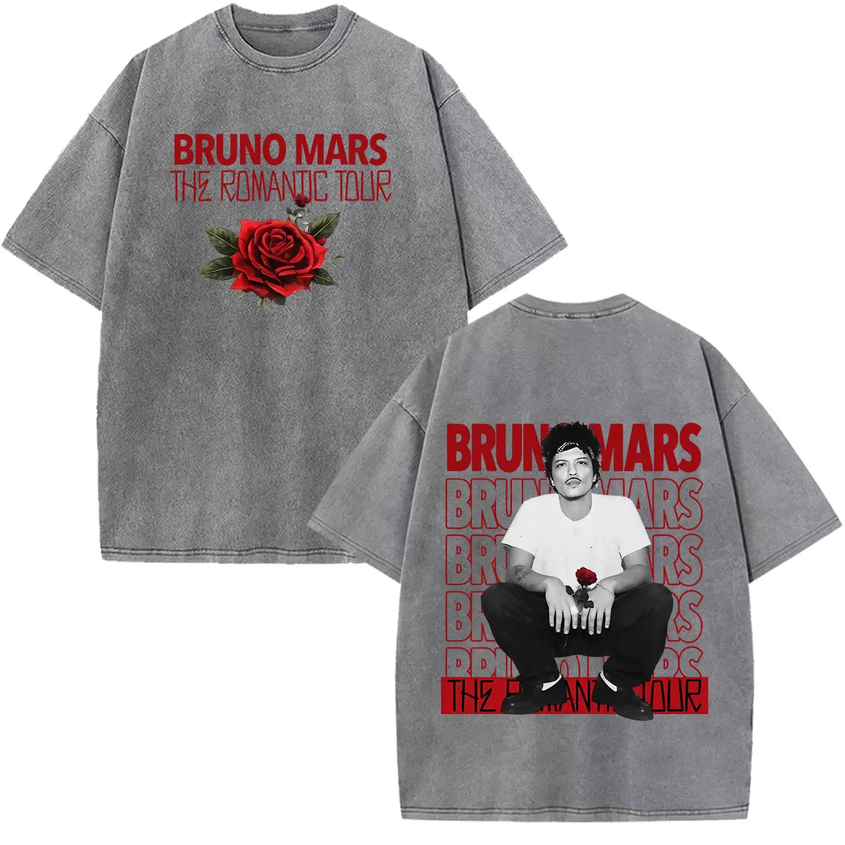 Bruno Mars The Romantic Tour 2026 Print Vintage Washed T-shirt Man Woman Fashion T-shirts Cotton Loose Casual Oversized T-shirts