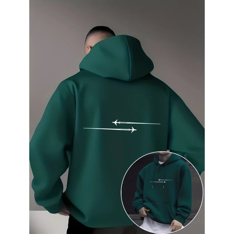 Fleece-Lined Kangaroo Pocket With Fashionable Pattern Design，Micro-Elastic Knitted Fabric，Comfortable Casual Hooded Sweatshirt，