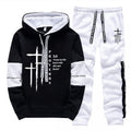 2026 New Arrival Men's Tracksuit Hoodie and Sweatpants 2pcs Set Autumn Daily Casual Sports Hooded Sportswear Cross Print Outfits