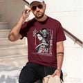 new printed T-shirt printed with  Men's Japanese Dark Ukiyo-e T-shirt, Oni Mask Geisha Katana Print Cool Street Style Top
