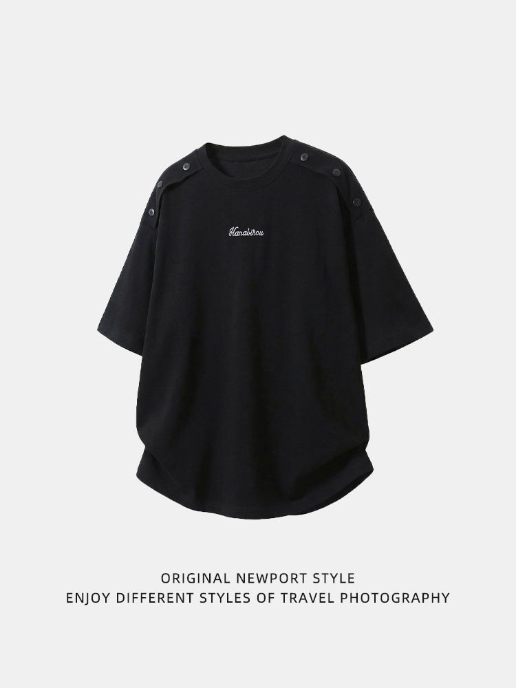 Mens Casual Short Sleeve T-Shirt with Shoulder Buttons