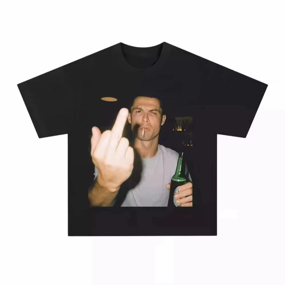 Soccer Star Cristiano Ronaldo Printed T-shirt European and American Street Hip-hop Men and Women Summer Short-sleeved Top