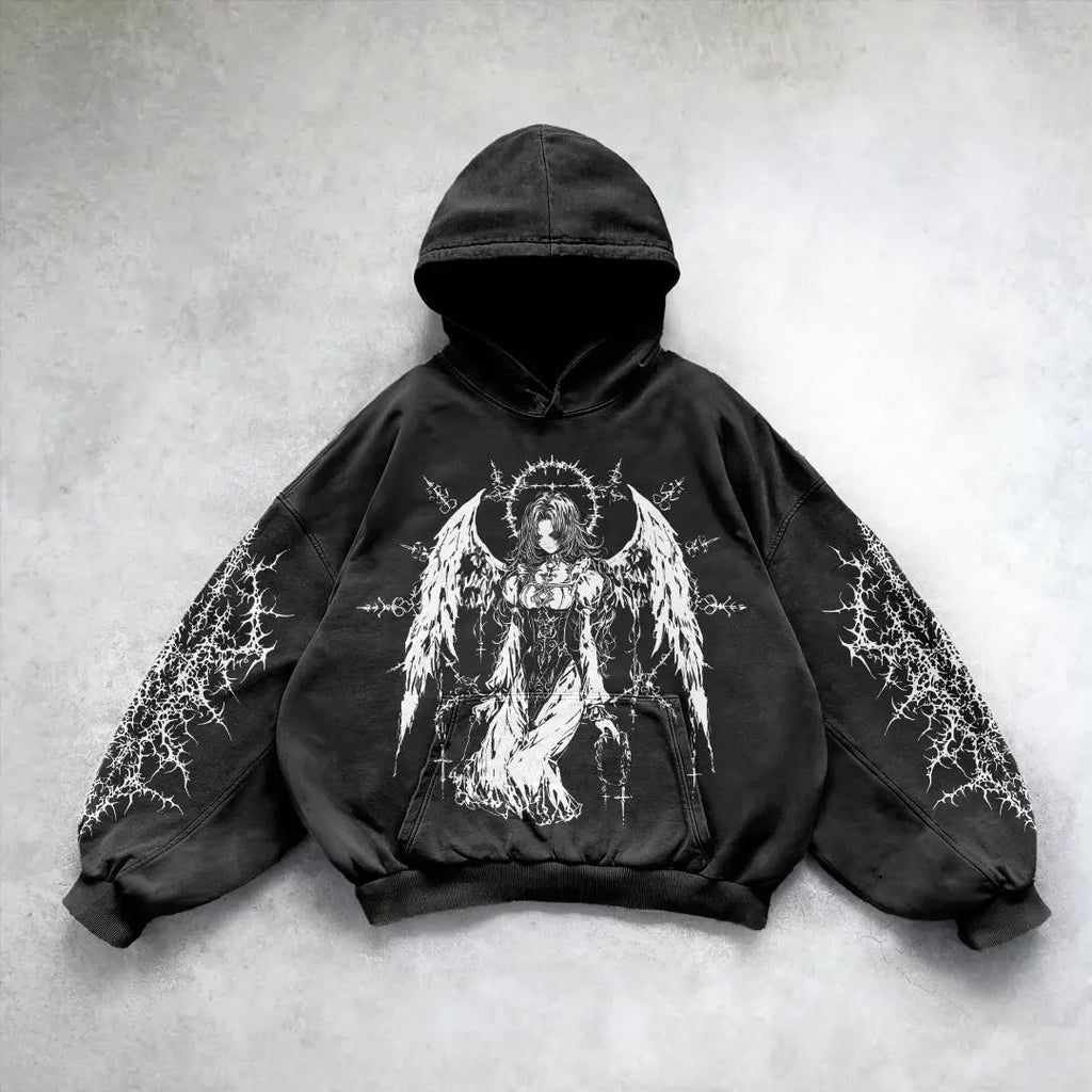 Harajuku Y2k Angel Pattern Hoodie Tops Oversized Hoodies Women Goth Streetwear Sweatshirt Tracksuit Men Couples Gothic Clothes