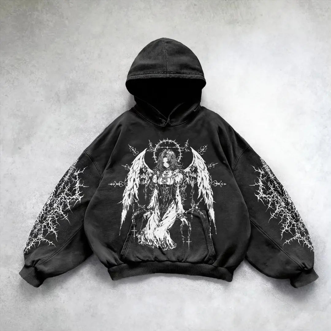 Harajuku Y2k Angel Pattern Hoodie Tops Oversized Hoodies Women Goth Streetwear Sweatshirt Tracksuit Men Couples Gothic Clothes