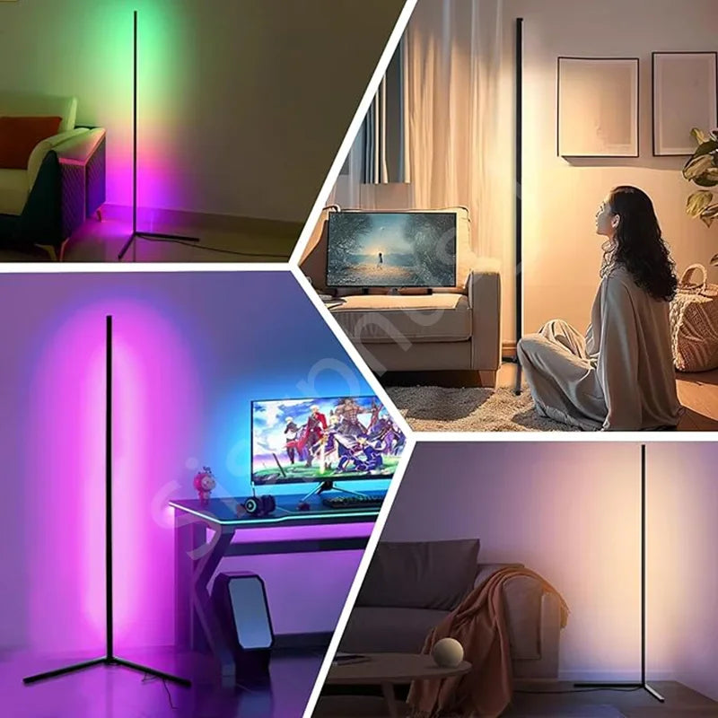 122cm Smart Corner Floor Lamp Dimmable APP Control RGB LED Modern Mood Lighting Stand Lights for Bedroom Gaming Living Room