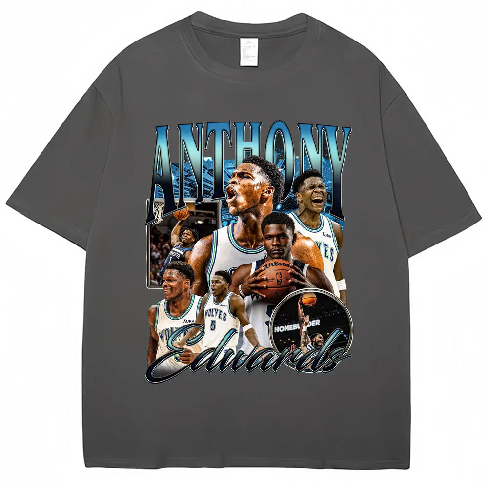 Vintage Anthony Edwards Graphic T Shirt Men's Clothing Basketball Fans Gift T-shirt Cotton Oversized High Street T-shirts Male