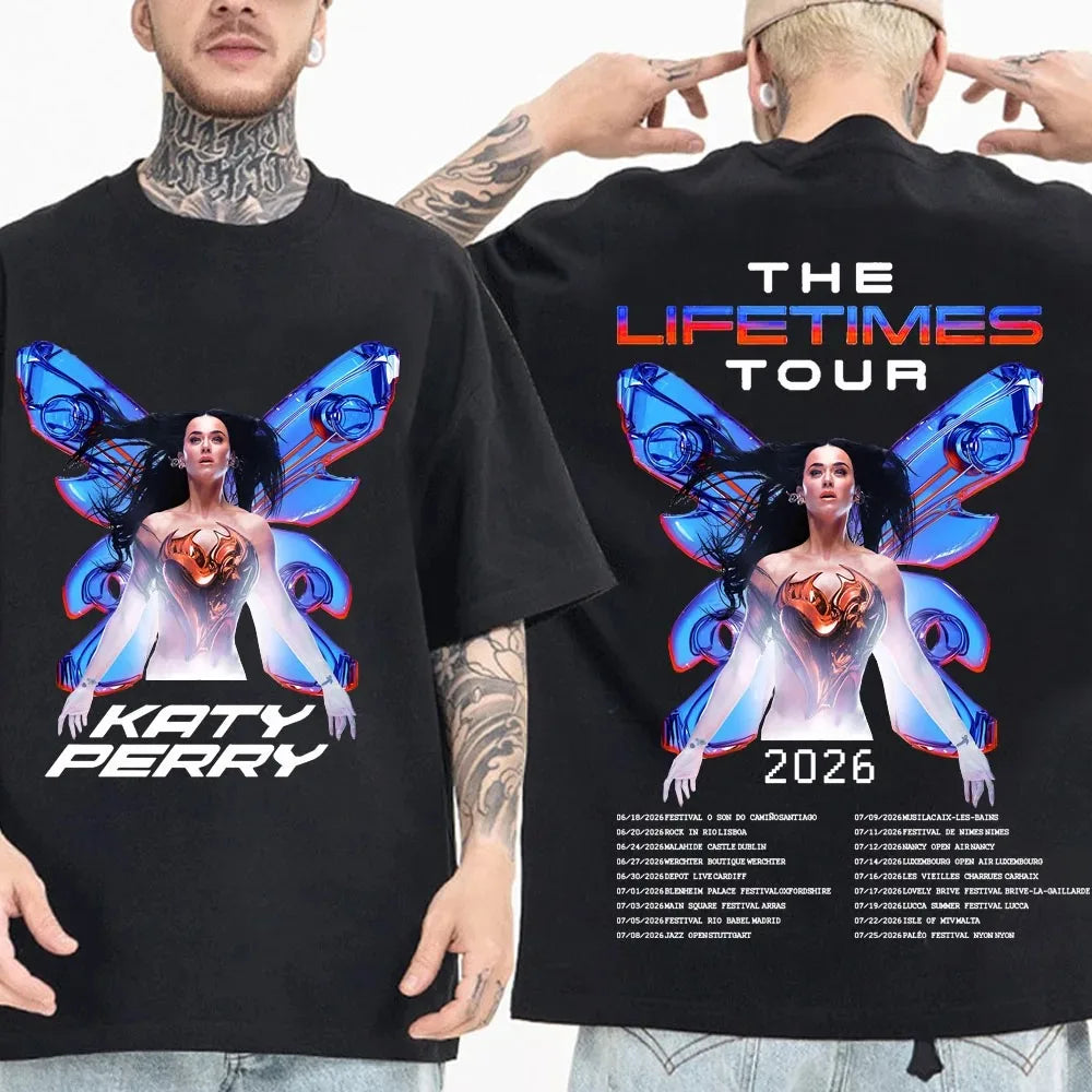Summer Fashion Tee Katy Perry Lifetime Tour 2026 T-shirt Man Woman Harajuku Short Sleeve O-neck Casual Shirt Hip Hop Streetwear