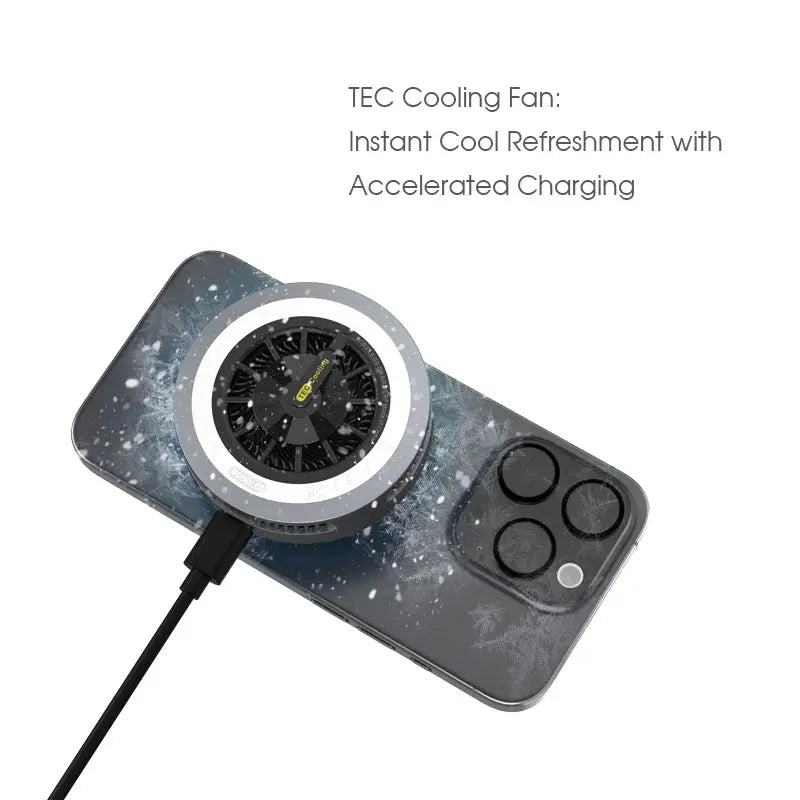 15W Magnetic Qi2 Wireless Charger with Cooling Radiator and Switchable RGB Light for Smartphones Phone Cooler for Gaming