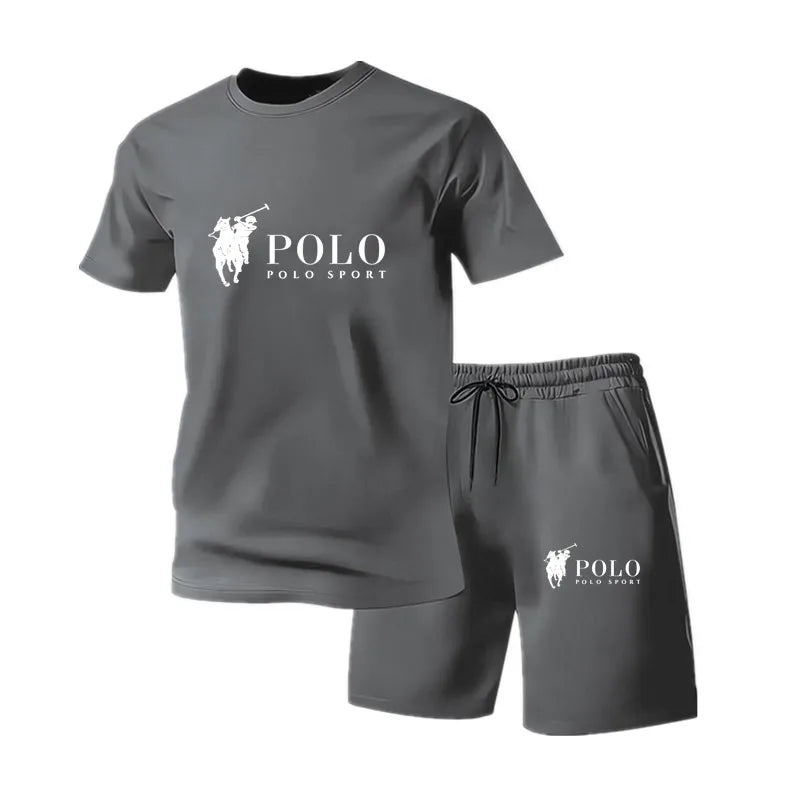 Men's mesh round neck sports suit, spring and summer fashionable fitness jogging pants set, casual outdoor sports two-piece set