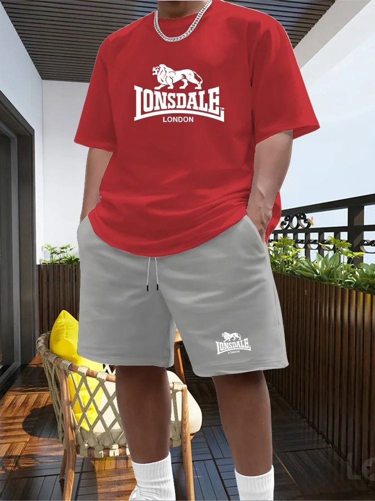 Men's Summer Beach Sports Suit Casual Outdoor Basketball Sports Comfortable Two-Piece Set with Fashion Loose T-Shirt And Shorts