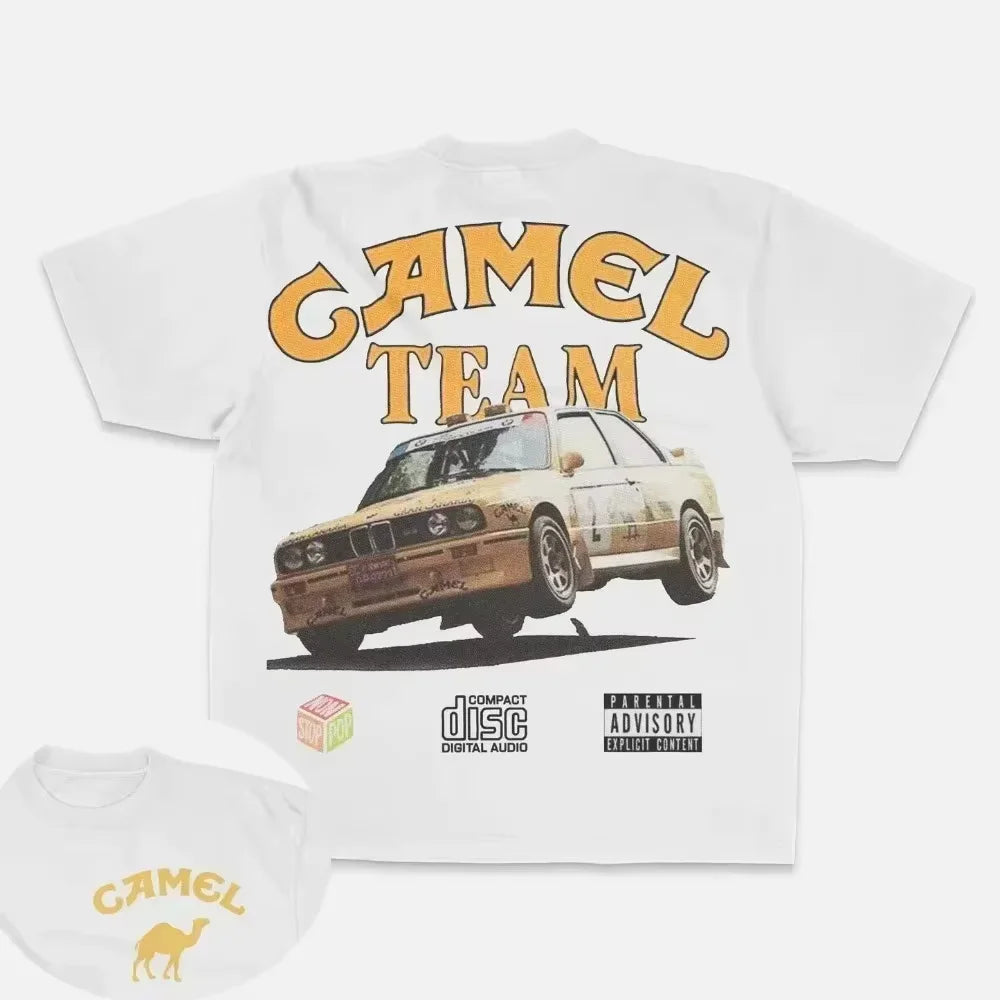2026 Summer New Men's Women's Luxury Fashion Retro Car Camel Cigarette T-shirt Retro Cotton Top T-shirt Casual Street Wear Y2K