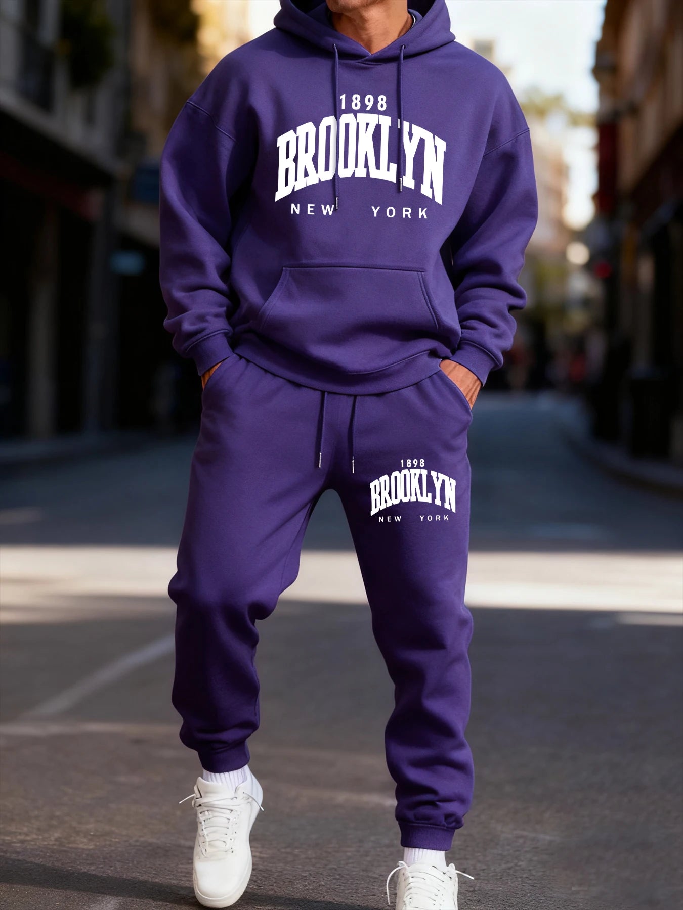 Brooklun New York Letter Printing Man'S Hoodie Set Jogging Loose Two Pices Sets Pocket Fleece Hoodies Autumn Casual Sweatpants