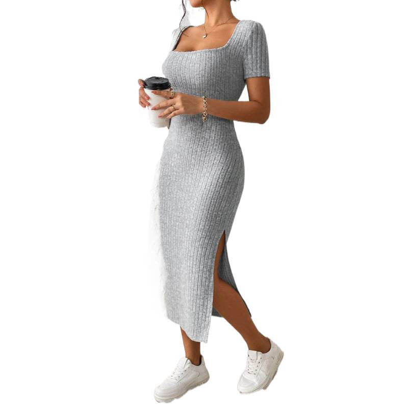 Womens Square Neck Slim Fit Slit Dress