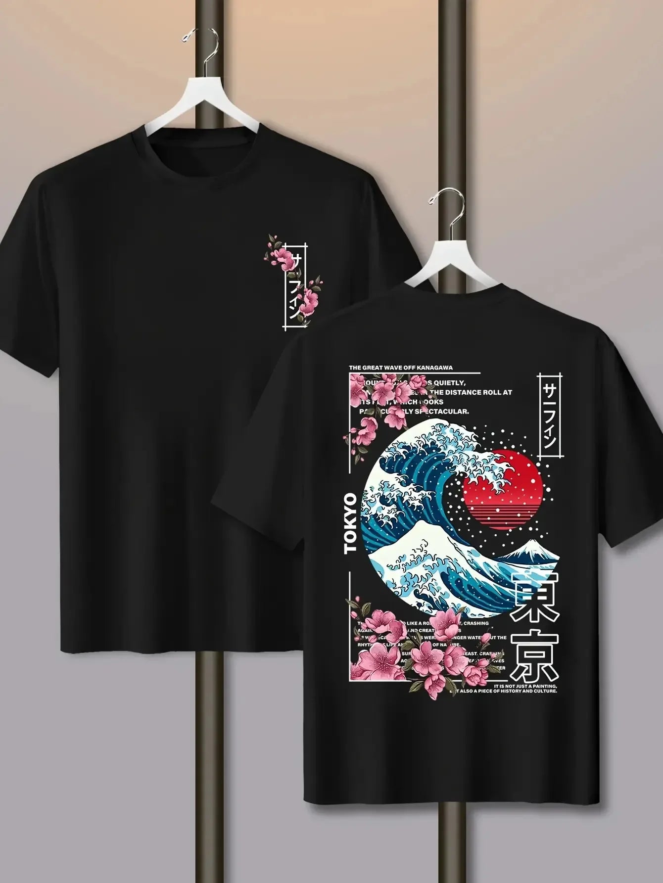 Men's short-sleeved 100% cotton T-shirt with a Japanese Tokyo island sunset print Suitable as a holiday gift for both men  women