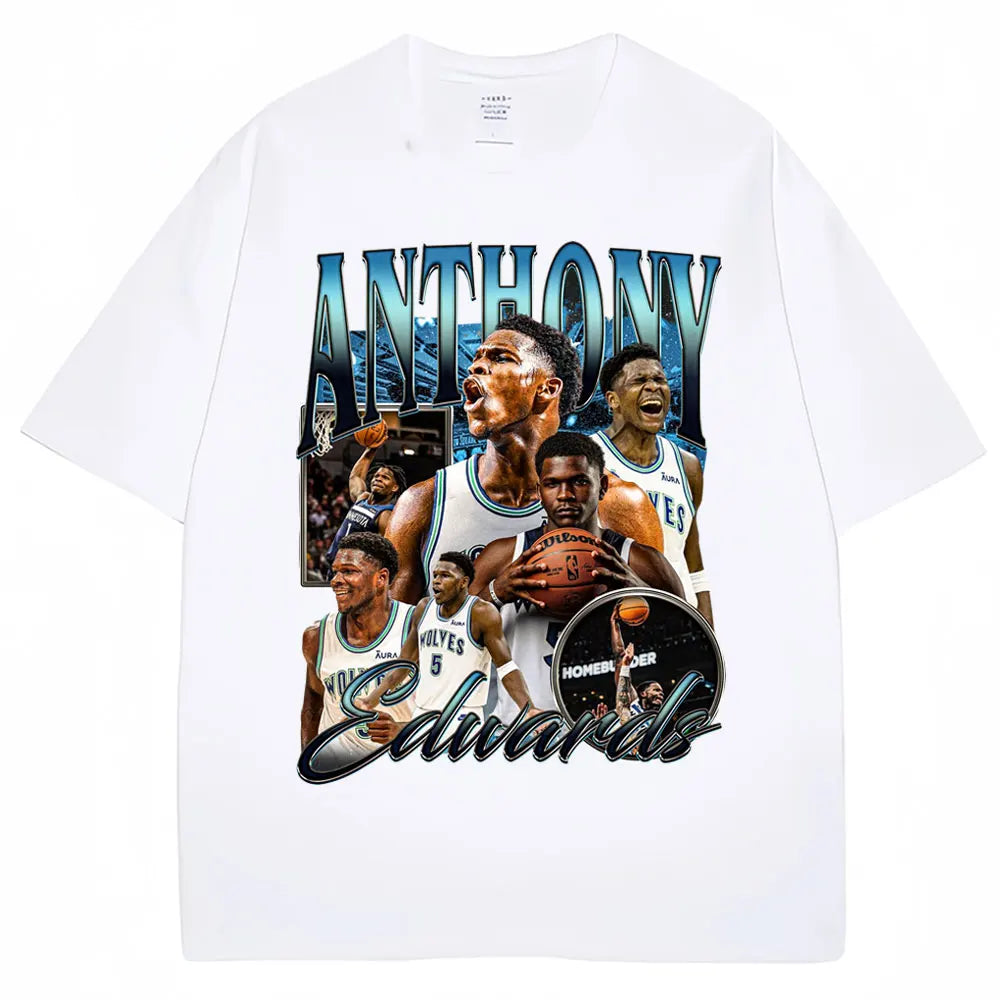 Vintage Anthony Edwards Graphic T Shirt Men's Clothing Basketball Fans Gift T-shirt Cotton Oversized High Street T-shirts Male