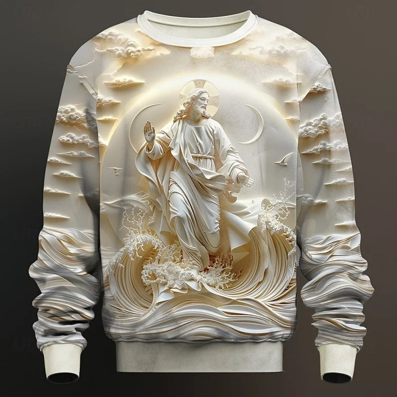3D Printed The Cross Of Christ Sweatshirt For Men Jesus God Pattern Pullovers Long Sleeves Autumn Casual Loose Round Neck Hoodie