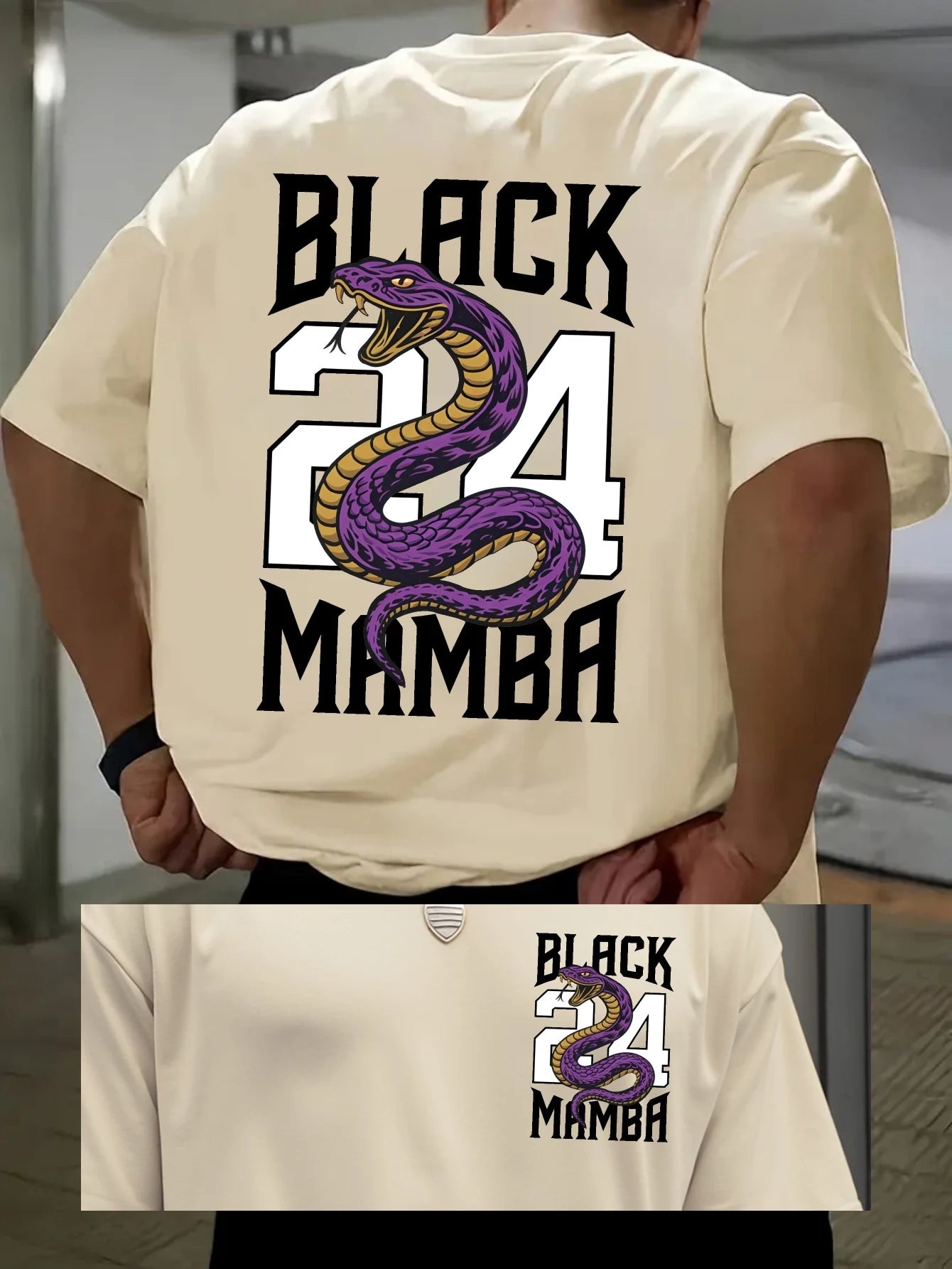 2026Summer New's Men Solid Color Print T-shirt Oversized Cotton Casual Streetwear Kobe Bryant Basketball Short Sleeve Tops
